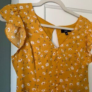 Lulus Fresh Picked Mustard Yellow Floral Print Backless Maxi Dress